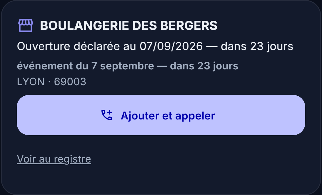 Une ouverture à venir, avec sa date déclarée